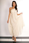 2506-2 Długa tiulowa suknia na jedno ramię - kremowy w sklepie internetowym LadyStyle
