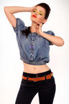 3613-1 Jeansowa bluzeczka na krótki rękaw + naszyjnik - niebieski w sklepie internetowym LadyStyle