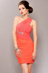 3701-3 Elegancka sukienka z usztywnianymi miseczkami i ozdobnymi kamieniami - arbuzowy w sklepie internetowym LadyStyle