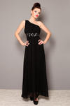 3805-3 Długa suknia tiulowa, zakładana na jedno ramię, z ozdobnymi srebrnymi kamieniami - czarny w sklepie internetowym LadyStyle