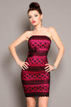 3802-1 Koronkowa sukienkowe zapinana na suwak, z ozdobnymi różyczkami - amarantowy w sklepie internetowym LadyStyle