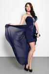 3902-1 Elegancka sukienka z dłuższym tyłem + srebrne kamienie z przodu - niebieski w sklepie internetowym LadyStyle