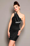 3701-5 Elegancka sukienka z usztywnianymi miseczkami i ozdobnymi kamieniami - czarny w sklepie internetowym LadyStyle