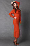 4117-3 Długa wełniana sukienka + szalik - pomarańczowy w sklepie internetowym LadyStyle