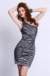4205-3 Sukienka zakładana na jedno ramię z ozdobnym kółeczkiem z boku - srebrny w sklepie internetowym LadyStyle
