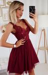 Wieczorowa sukienka z koronką i tiulem bordowa 2206-10 w sklepie internetowym iblis.pl
