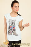 CM0244 Modny t-shirt bluzka z kolorowym nadrukiem - seledynowy w sklepie internetowym Cudmoda