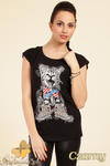 CM0244 Modny t-shirt bluzka z kolorowym nadrukiem - czarny w sklepie internetowym Cudmoda