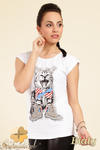 CM0244 Modny t-shirt bluzka z kolorowym nadrukiem - biały w sklepie internetowym Cudmoda