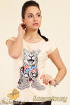 CM0244 Modny t-shirt bluzka z kolorowym nadrukiem - łososiowy w sklepie internetowym Cudmoda