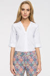 CM2716 Gładka bluzka z głębokim dekoltem - biała w sklepie internetowym Cudmoda