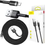 KABEL USB-A -> Lightning / iPhone Baseus Cafule CALKLF-CG1 200cm Apple 1.5A CZARNO-SZARY W OPLOCIE w sklepie internetowym VirtualEye