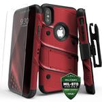 Zizo Bolt Cover - Pancerne etui iPhone Xs / X ze szkłem na ekran + podstawka i uchwyt do paska (czerwone) w sklepie internetowym mobilemania.pl