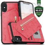 Zizo Nebula Wallet Case - Skórzane etui iPhone X z kieszeniami na karty + szkło na ekran (różowe) w sklepie internetowym mobilemania.pl