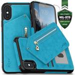 Zizo Nebula Wallet Case - Skórzane etui iPhone X z kieszeniami na karty + szkło na ekran (niebieskie) w sklepie internetowym mobilemania.pl