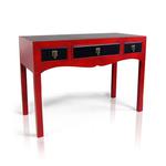 Sekretarzyk, biurko w stylu azjatyckim, trzy szuflady, metalowe okucia, kolor czerwono-czarny. w sklepie internetowym Impresje24.pl