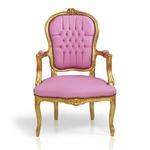 Barokowy, dekoracyjny fotel Luisa, złota, drewniana rama, obicie eko-skóra jasny róż. w sklepie internetowym Impresje24.pl