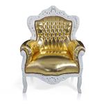 Stylowy, barokowy fotel królewski, złota eko-skóra, biała rama. w sklepie internetowym Impresje24.pl