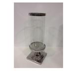 Lampion szklany z podstawą ceramiczną srebrną H: 42,5 cm w sklepie internetowym Pigmejka