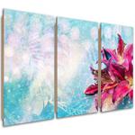 Obraz trzyczęściowy Deco Panel, Różowe kwiaty na niebieskim tle - 60x40 w sklepie internetowym Dekorys