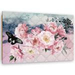 Obraz Deco Panel, Różowe kwiaty i czarny motyl - 90x60 w sklepie internetowym Dekorys