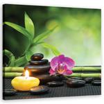 Obraz na płótnie, Kompozycja zen ze świecą i kwiatami - 50x50 w sklepie internetowym Dekorys