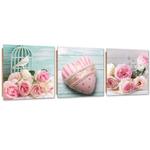 Zestaw obrazów Deco Panel, Serce i róże vintage - 120x40 w sklepie internetowym Dekorys