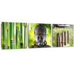 Zestaw obrazów Deco Panel, Zielona kompozycja zen z Buddą i bambusem - 150x50 w sklepie internetowym Dekorys