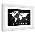 Obraz w ramie, Kontrastowa mapa świata i kontynenty - 60x40 w sklepie internetowym Dekorys