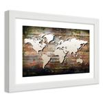Obraz w ramie, Mapa świata na starych deskach - 100x70 w sklepie internetowym Dekorys