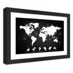Obraz w ramie, Kontrastowa mapa świata i kontynenty - 45x30 w sklepie internetowym Dekorys