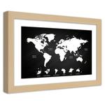 Obraz w ramie, Kontrastowa mapa świata i kontynenty - 30x20 w sklepie internetowym Dekorys
