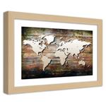 Obraz w ramie, Mapa świata na starych deskach - 30x20 w sklepie internetowym Dekorys