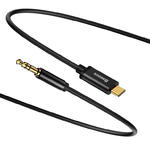 Kabel audio stereo przejścióka AUX 3.5mm Mini Jack - USB-C 120cm - czarny w sklepie internetowym multishop.com.pl