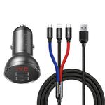 Ładowarka samochodowa 2x USB 4.8A 24W z wyświetlaczem LCD + kabel 3w1 1.2m czarny w sklepie internetowym multishop.com.pl