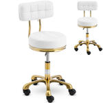 Krzesło taboret hoker kosmetyczny z oparciem na kółkach do 150 kg GELA biało złoty w sklepie internetowym multishop.com.pl