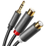 Kabel przewód przejściówka audio jack 3.5mm męski - 2x RCA żeński 0.25m szary w sklepie internetowym multishop.com.pl