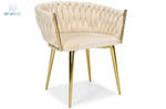 FERTONE - stylowe krzesło glamour z welurem ROSA, beżowe/złote w sklepie internetowym kolorywnetrz.pl