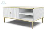 BIM FURNITURE - stolik kawowy glamour z szufladą i półką PETRA, 90x60x43 cm kolor biały mat w sklepie internetowym kolorywnetrz.pl