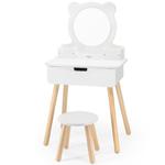 Toaletka drewniana z lustrem i krzesełkiem w sklepie internetowym Mamaania