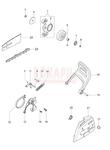 Hamulec, bęben sprzęgła, sprzęgło, zabezpieczenie, prowadnica, łańcuch, sprężyna, dźwignia hamulca- części- pilarki Oleo-Mac GS35C - schemat w sklepie internetowym Rokapil