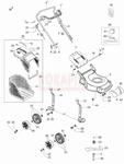 Części korpusu - nóż, piasta noża, kosz na trawę, linka hamulca, linka gazu , śruba, koło, uchwyt, dźwignia, podkładka - kosiarki spalinowej Oleo- Mac G 48 PBQ COMFORT PLUS (PRODUKCJA 2018rok w sklepie internetowym Rokapil
