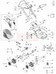 Części korpusu - nóż, piasta noża, kosz na trawę, linka hamulca, linka gazu, linka napędu przekładnia, pasek, oś, śruba, koło, uchwyt, dźwignia, podkładka - kosiarki spalinowej Oleo- Mac G 53 TBX w sklepie internetowym Rokapil