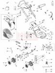 Części korpusu - nóż, piasta noża, kosz na trawę, linka hamulca, linka gazu, linka napędu przekładnia, pasek, oś, śruba, koło, uchwyt, dźwignia, podkładka - kosiarki spalinowej Oleo- Mac G 53 TBXE w sklepie internetowym Rokapil