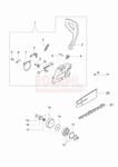 Hamulec, bęben sprzęgła, sprzęgło, zabezpieczenie, prowadnica, łańcuch, sprężyna, dźwignia hamulca- części- pilarki Oleo-Mac GS 410 CX - schemat w sklepie internetowym Rokapil