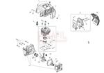 Silnik- cylinder, tłok, pierścienie, wał korbowy, skrzynia korbowa, tłumik, uszczelka, łożysko, uszczelniacz, pokrywa silnika, świeca, obudowa - Kosy spalinowej Oleo-Mac - BCH 400 T - schemat w sklepie internetowym Rokapil