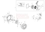 Układ zapłonowy - rozrusznik, koło linowe, sprężyna rozrusznika, zabieraki, koło magnesowe, cewka zapłonowa, sprzęgło Kosy spalinowej Oleo-Mac - BCH 400 T - schemat w sklepie internetowym Rokapil