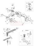 Oś przednia, oś tylna, przekładnia napędu, sprężyna, zębatka napędowa, koło przednie, koło tylne , pasek napędu, koło pasowe, uchwyt noża, nóż kosiarki Oleo-Mac LUX 55 TBD - schemat (produkcja w sklepie internetowym Rokapil