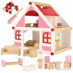 Domek dla lalek drewniany różowy montessori mebelki akcesoria 36cm w sklepie internetowym Miły Drobiazg
