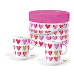 FILIŻANKI PORCELANOWE DO ESPRESSO ZE SPODKAMI Aquarell Hearts - Akwarelowe Serca - ze złoceniami w sklepie internetowym Przestrzen.com.pl